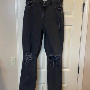 Abercrombie & Fitch The 90s Straight Ultra High Rise 31L Distressed Black Jeans